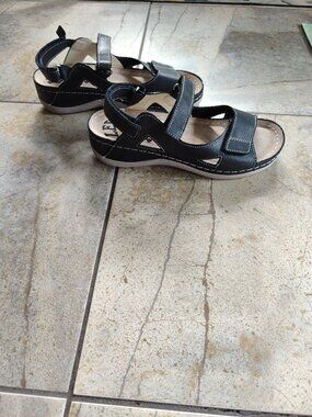 NEW Ledi Anatomic Soft Black Genuine Leather Comfort Sandals Size 40 (US 9)